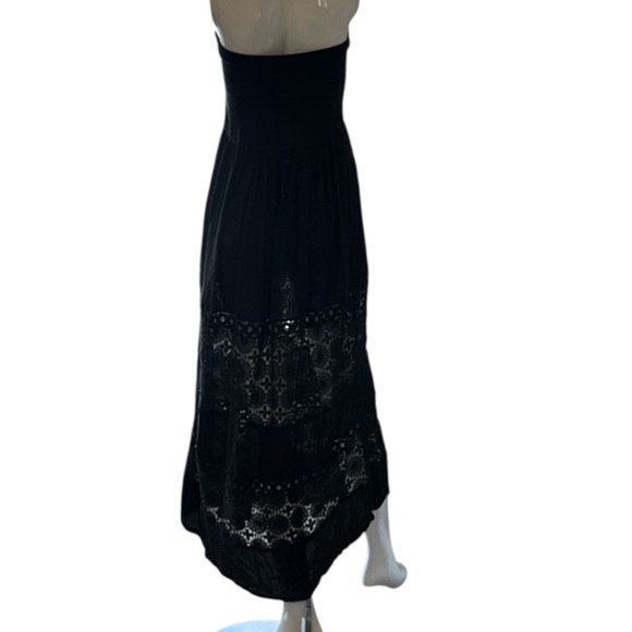 Chelsea 28 Farrah Smocked Cover-Up Black Strapless Crochet Maxi Dress Size M - Picture 7 of 16